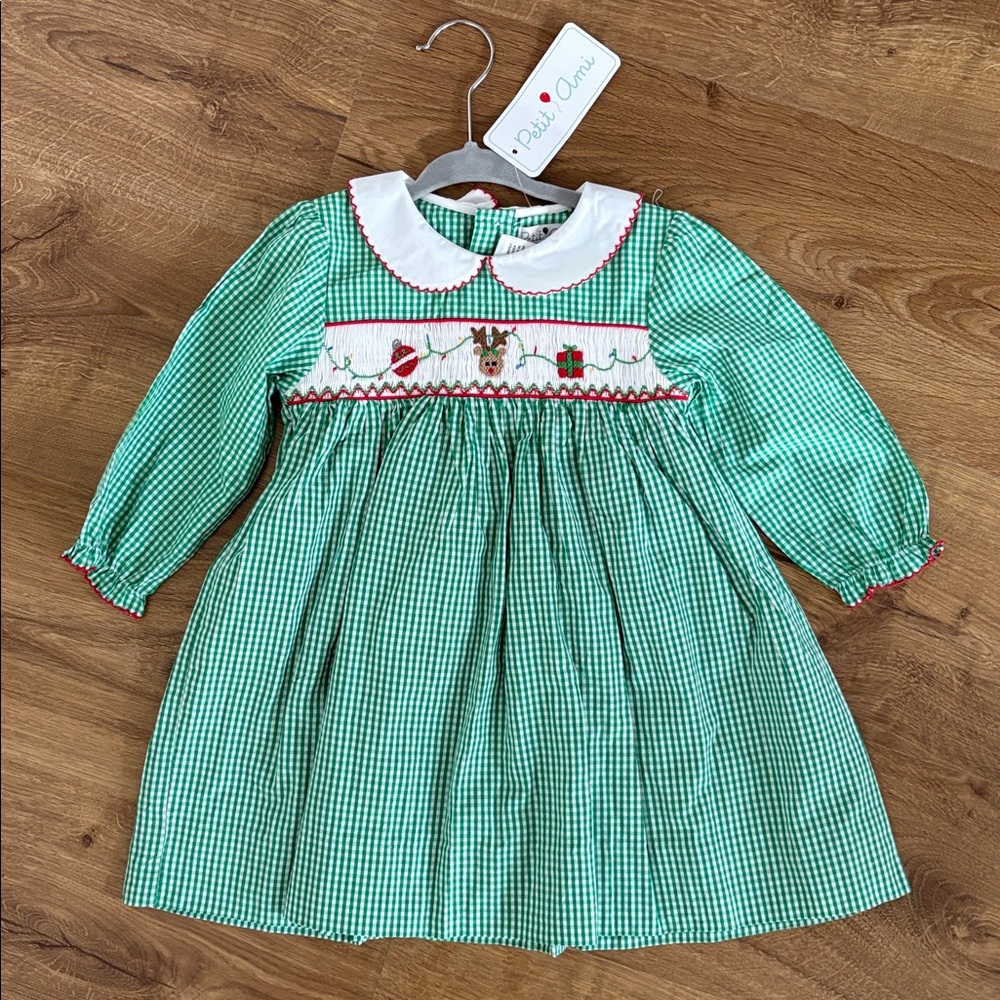 Petit Ami Christmas Green Gingham Dress 24 Months NWT